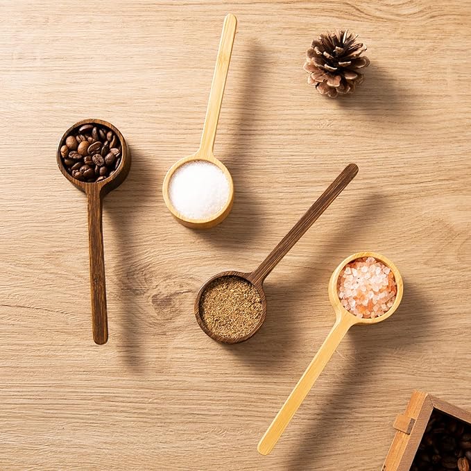 Wooden Coffee Scoop Measuring Scoop for Spices and Glass Jars with Bamboo Lids
