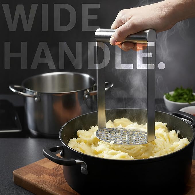 LURCH Germany Heavy Duty Potato Masher With Horizontal Handle | Avocado Masher | Versatile Food Masher For Vegetable | Made of Durable Stainless Steel | 7.5 Inches - Silver