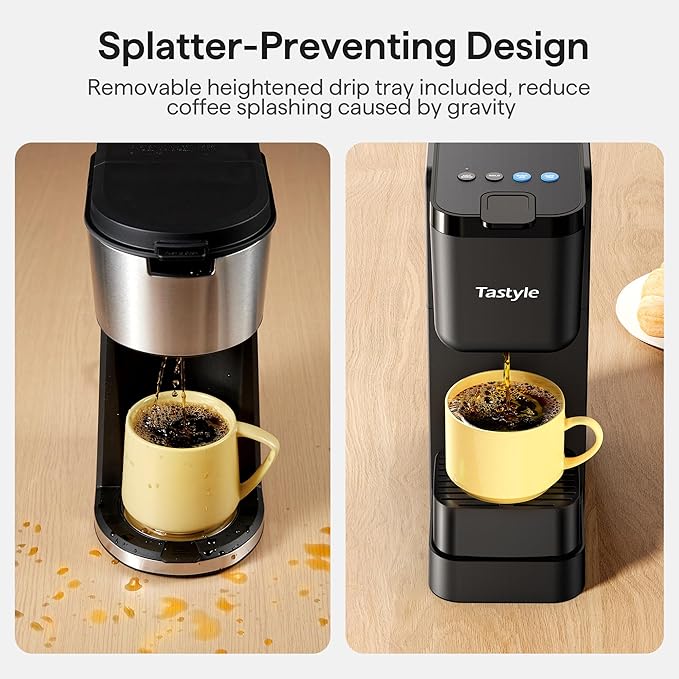 Tastyle Single Serve Coffee Maker for K Cup, Ground and Tea Leaves, Hot and Iced Coffee Machines with Bold Setting, 6 to 16 Oz Brew Sizes, Compact for Small Spaces, Black (2.0 Version)