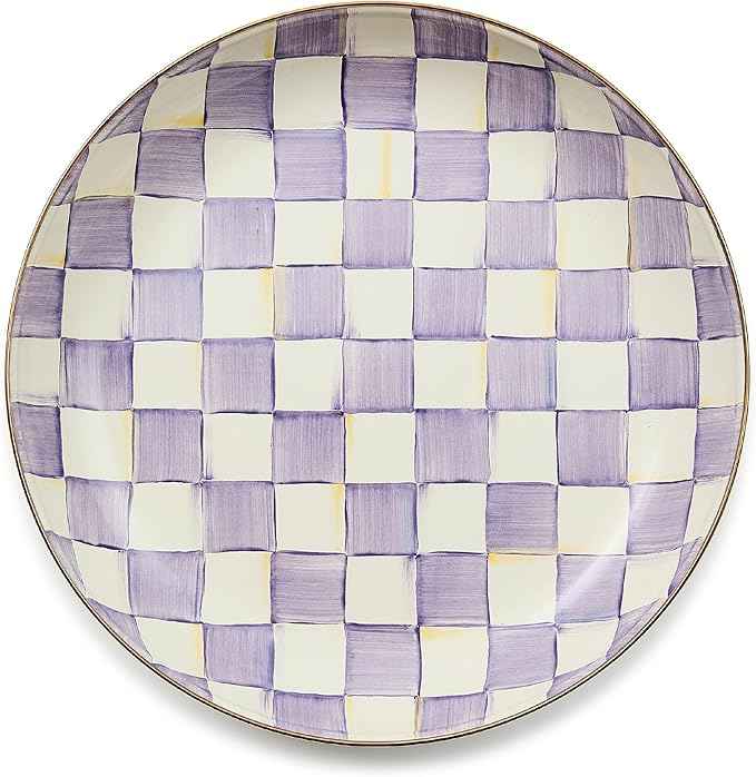 MACKENZIE-CHILDS Enamel Abundant Bowl, Decorative or Serving Bowl, 13-Cup Capacity, Purple-and-White Violet Check