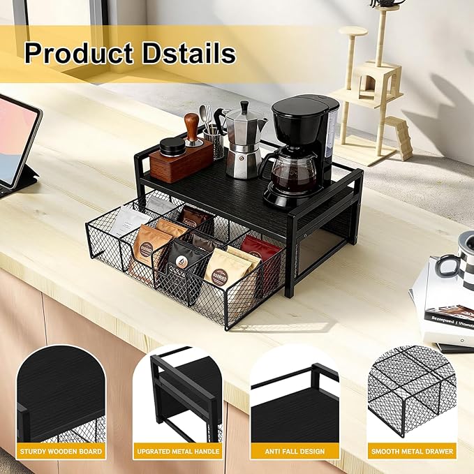 Tea Bag Organizer Wood Tea Organizer with 8 Compartments Storage Chests Tea Station Chest Display Container Box for Countertop Kitchen