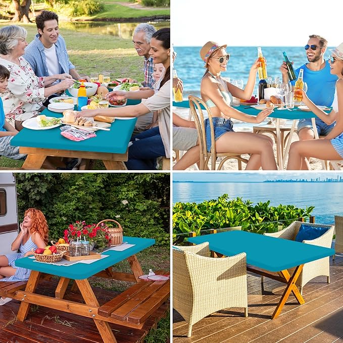 homing Rectangle Table Cloth Cover, Waterproof Polyester Elastic Fitted Tablecloth, Fits for 4 Foot Folding Tables, Washable Table Protector for Picnic, Camping, Outdoor (Teal, 24" x 48")
