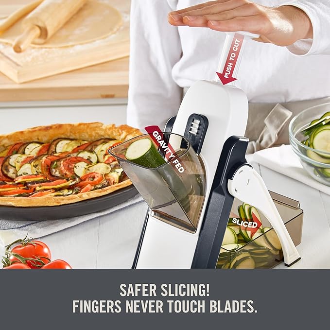 Zakarian by Dash Safe Slice® Mandoline - Features Thickness Adjuster, Stainless Steel Blades, and Foldable, Easy-To-Store Design - Black