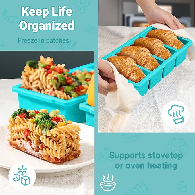 Doasuwish Silicone Freezer Tray for Soup with Lid – 1-Cup Soup Container Cube Style Ice Cube Trays for Freezer, Meal Prep & Food Storage, Freeze 250mL/125mL Portions 4Pcs (4Color)