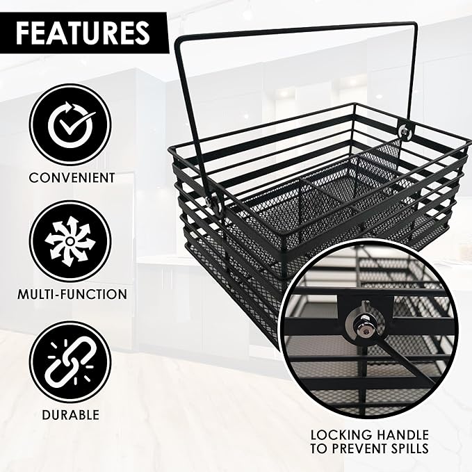 Stainless Steel Utensil Basket,Dishwasher, Flatware Basket, Kitchen, Countertop, Office, Camping, Outdoors, and Restaurants, 4-Compartment, Black