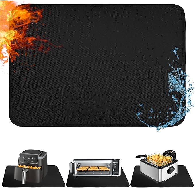 Heat Resistant Mats for Kitchen Countertop 21x29.5in,Coffee Mat,Coffee Bar Mat for Countertops,Air Fryer Deep Fryer Mat to Protect quartz Countertop,Kitchen Hot Pad,Waterproof mat for Kitchen, Black
