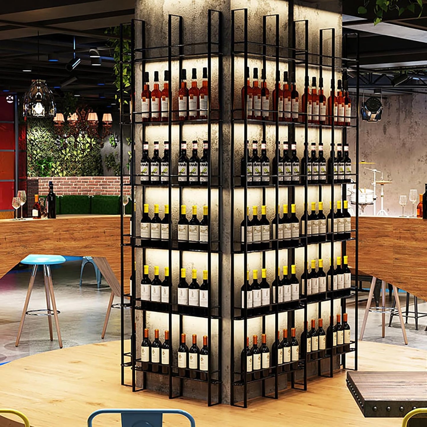 Wine Racks Wall Mounted, 6-Tier Wine Storage Holder, Black Industrial Bar Liquor Bottle Display Shelf, for Home Bar, Kitchen, Dining Rooms, & Wine Cellars (Black, 1 Column)