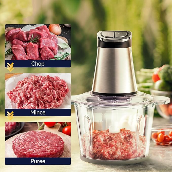 220V EU Plug 3L Dual Bowl Food Prep Processor with 2 Blades, 2-Speed Settings & Digital Display – Quiet Kitchen Appliance