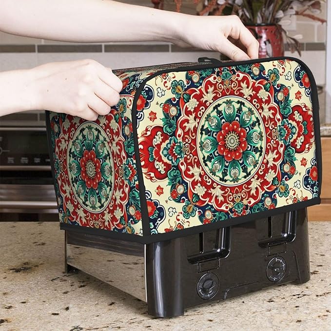 Traditional Retro Pattern Toaster Cover 2 Slice, Cute Rural Bread Machine Cover, Washable Dust-Proof Cover for Kitchen Small Appliance Cover,with Top Handle