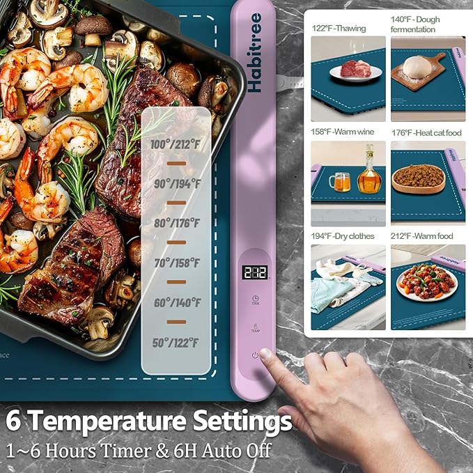 Warming Silicone Mat for Food - Day Gifts Kitchen Gadget, Graphene Rapid Heating, Warming Tray with 6-Level Temp Control, Rollable, Easy Clean - Ideal for Parties, Gatherings (Peacock blue)