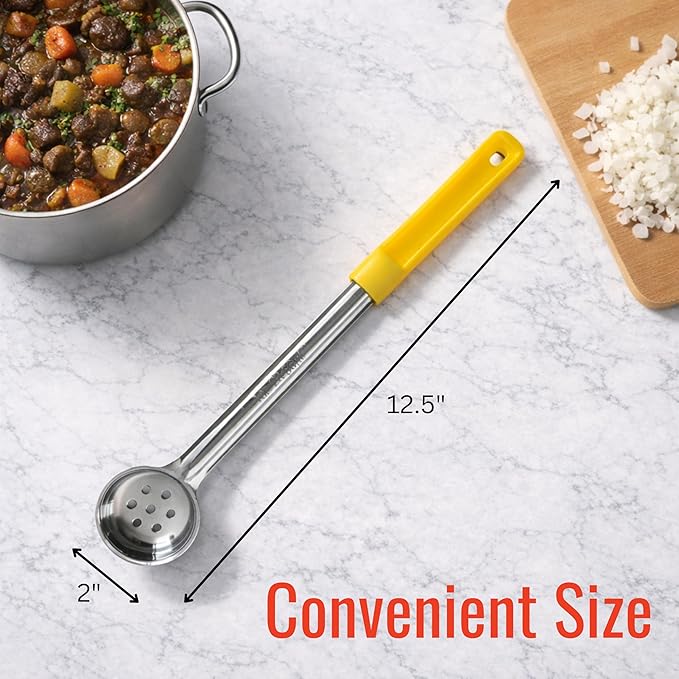 1 Ounce Slotted Stainless Steel Portion Control Ladle Spoon for Measuring and Serving; Commercial Grade Serving Scoops [Pack of 12]