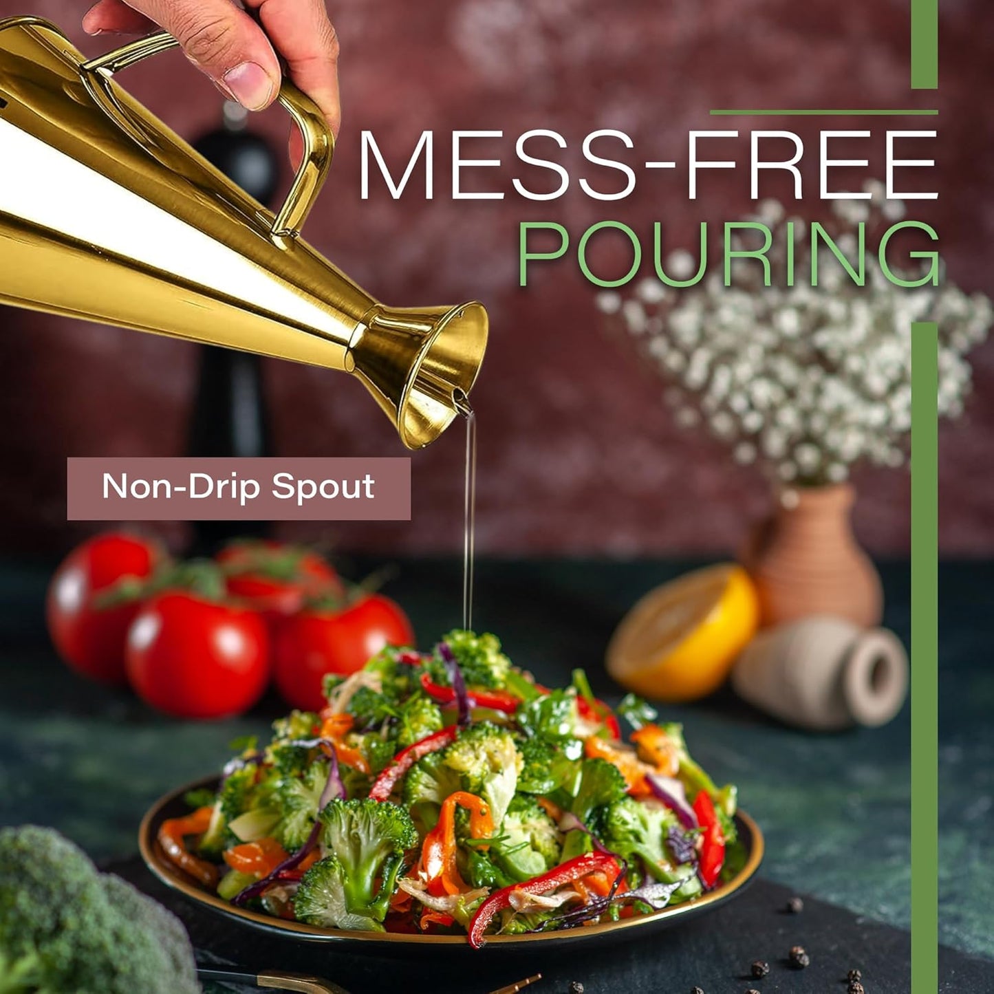 Olive Oil Dispenser Bottle Copper Stainless Steel Non Drip Leak Proof No Mess Vinegar Pourer & Kitchen Drizzler 25 oz 750ML 0.75 Litre Great for Pouring & Drizzling Easy to Clean & Leakproof