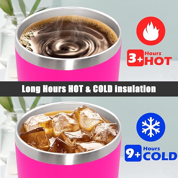 20 oz Tumbler Coffee Travel Tumblers Bulk with Lid Stainless Steel Double Wall Vacuum Insulated Mug Powder Coated Cups fit Car Cupholder for Hot and Cold - Hot Pink, 1Pack