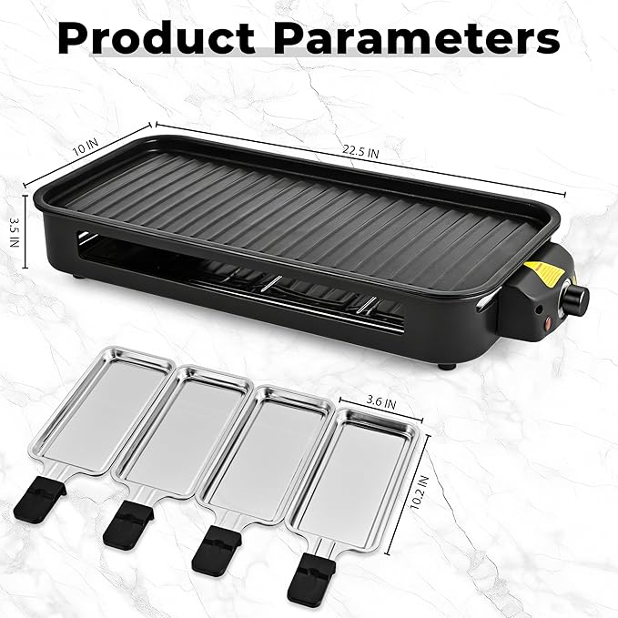 Pukomc Electric Indoor Grill,2 in 1 Indoor Grills for Kitchen with Grill Net & Non-Stick Cooking Removable Plate, Temperature Control, Dishwasher Safe, 1800W Large Smokeless Griddle Black