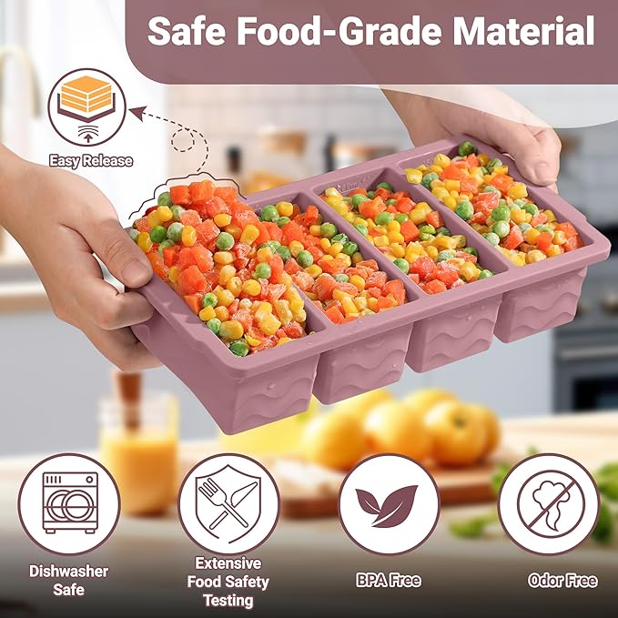 Silicone Freezer Molds for Soup with Lid, 1-Cup & 2-Cup Large Ice Cube Trays Food Storage Containers for Meal Prep, Freeze 500mL/250mL/125mL Portions – 2 Pack