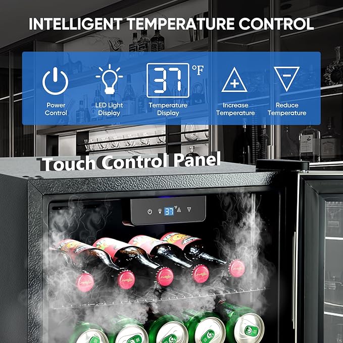 ORYMUSE 3.2 Cu.Ft Beverage Refrigerator, 130 Can Mini Fridge with Glass Door & Digital Temperature Control, Compressor Cooling Freestanding Cooler for Soda, Beer, Wine, Home, Office & Bar - Black