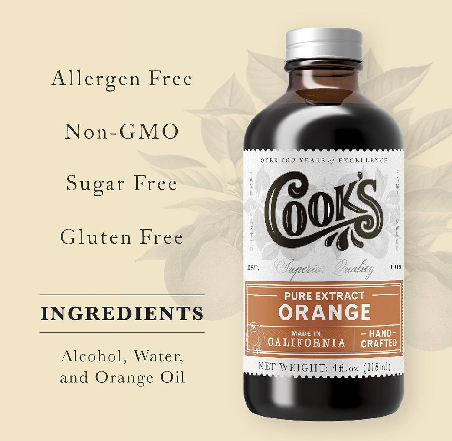 Cook's Pure Orange Extract From Florida Oranges | For Ice Cream, Cakes, Breads, Cookies and Drinks, 16 oz
