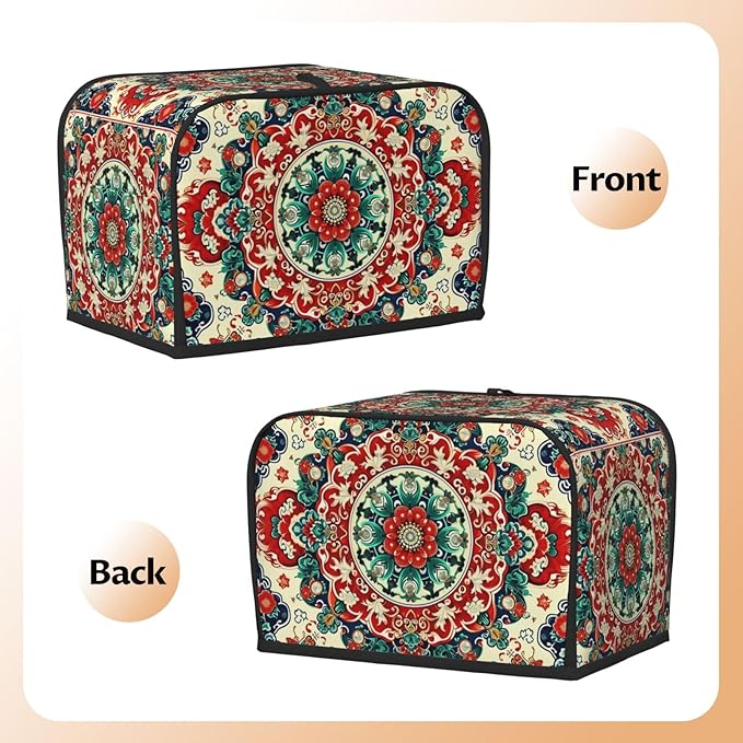 Traditional Retro Pattern Toaster Cover 2 Slice, Cute Rural Bread Machine Cover, Washable Dust-Proof Cover for Kitchen Small Appliance Cover,with Top Handle