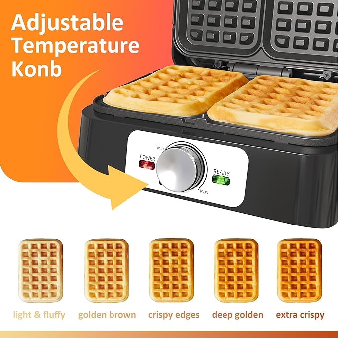 Sunvivi 2 Slices Waffle Maker: Electric Waffle Iron with Adjustable Temperature Control, Nonstick Waffle Machine with Indicator Light, Easy to Clean, Ideal for Kids and Families, Silver