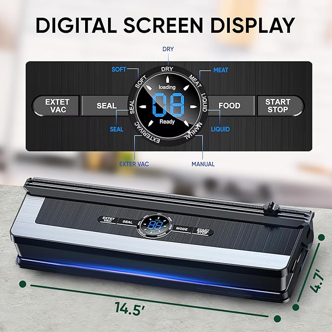 Vacuum Sealer Automatic Air Sealing Food Vacuum Sealer Machine for Dry and Moist Food, Includes 10 Sealer Bags for Food, 14.9*7.2*3.5, Silver