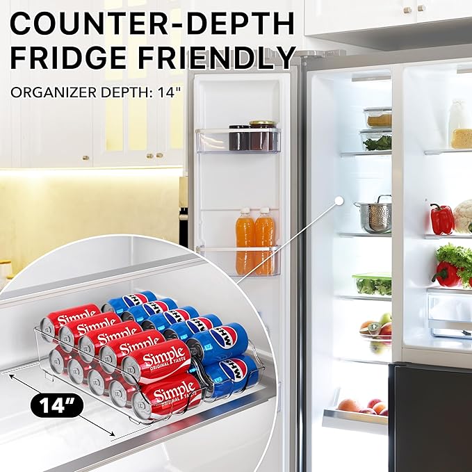 Simple Houseware Soda Can Organizer and Dispenser for Refrigerator / Pantry, Clear, Set of 2