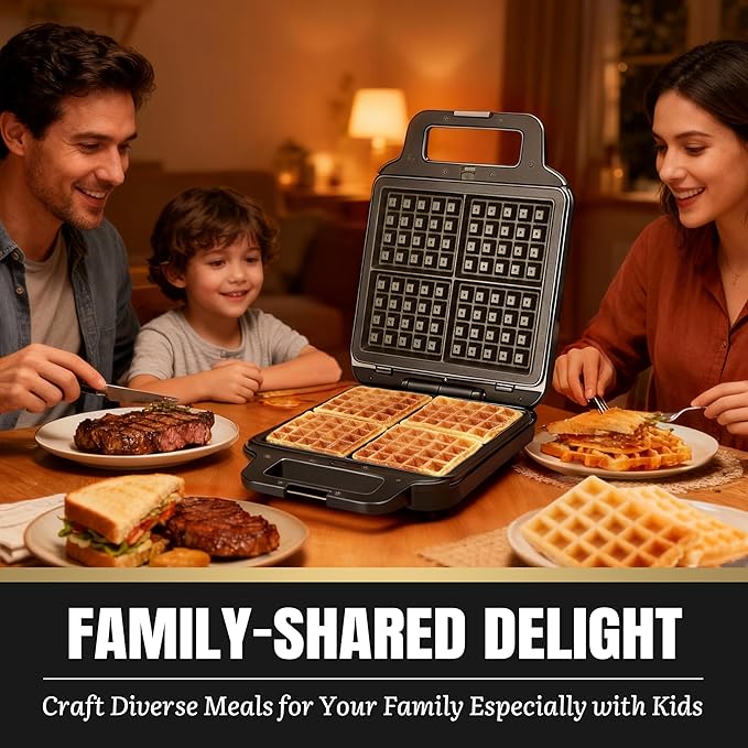 FineMade Belgian Waffle Maker with Removable Plates, Waflera Electrica, Large Waffle Iron, 3 in 1 Panini Grill Press Breakfast Sandwich Maker, Electric Griddle, Grilled Cheese Maker, Breakfast Station