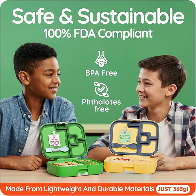 YOOPI Lunch Boxes for Kids–Toddler Bento Box with 4 Leakproof Compartment Food Bentobox Container,Lunch Box for School with Lunchbox Containers, Lightweight Sandwich Box & Snack Box (Yellow)