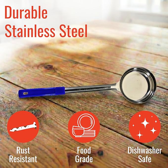 8 Ounce Solid Stainless Steel Portion Control Ladle Spoon for Measuring and Serving; Commercial Grade Serving Scoops [Pack of 2]