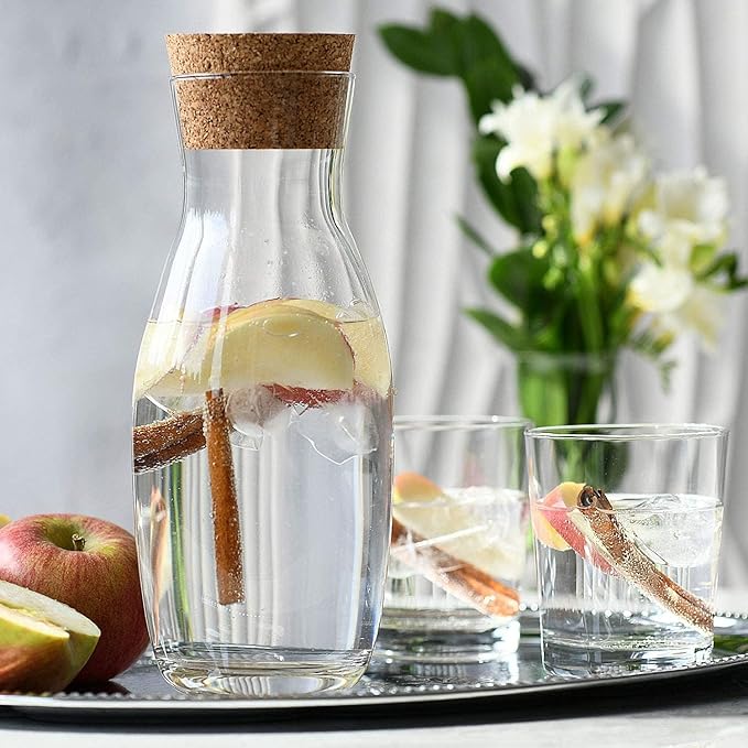 Krosno Water,Lemondade,Juice,Wine Carafe with Cork Stopper, 33.8 oz,Pure Collection, Fridge Safe, Made in Europe
