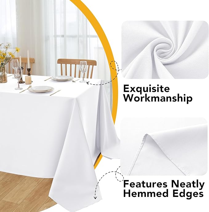6-Pack White Tablecloths for Rectangle Tables, 90 x 132 Inches, Stain-Resistant Polyester Fabric for 8 Foot Tables - Washable Table Covers for Weddings, Banquets, Birthday Parties, Events