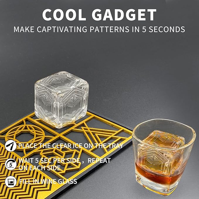 Ice Cube Maker - Modern Clear Ice Tray with Stamps for Cocktails & Bourbon - 5 Seconds per Side