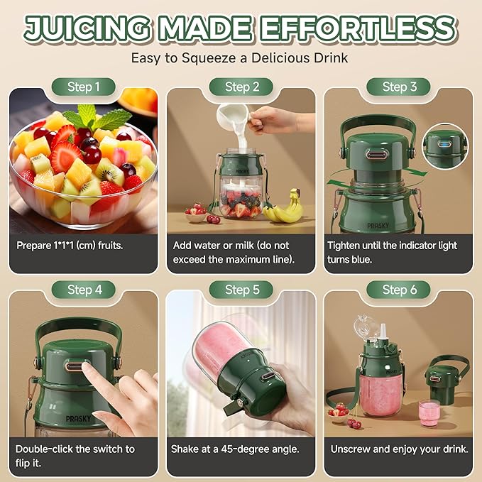 Portable Blender, Personal Blenders for Shakes and Smoothies with 27oz Cup, Lid and Shoulder Strap, Type-C USB Rechargeable, BPA-Free for Gym/Travel/Kitchen (Green)