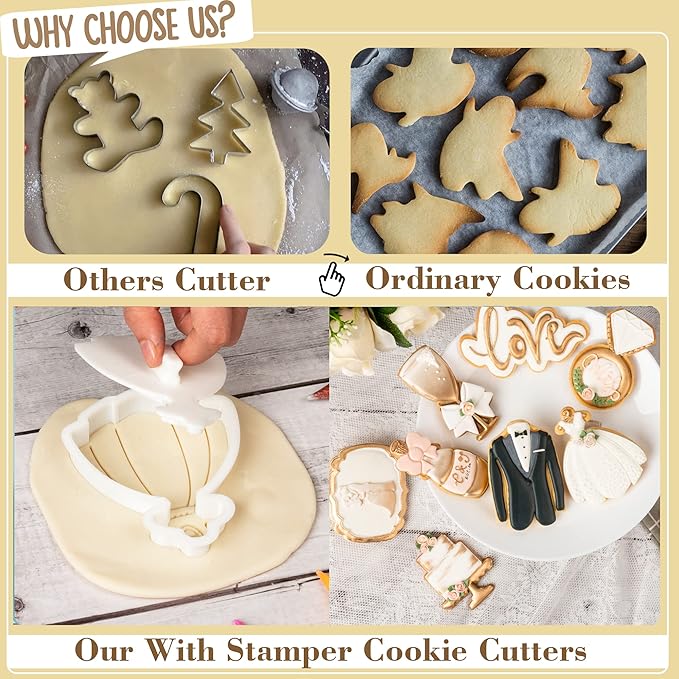 Love Cookie Cutters Set of 4 Wedding Cutter Molds 3.5" with Plunger Stamps Baking Dough Tools Cake Shapes PLA Accessories for Birdesmaid Decorative Party Kitchen Supplies