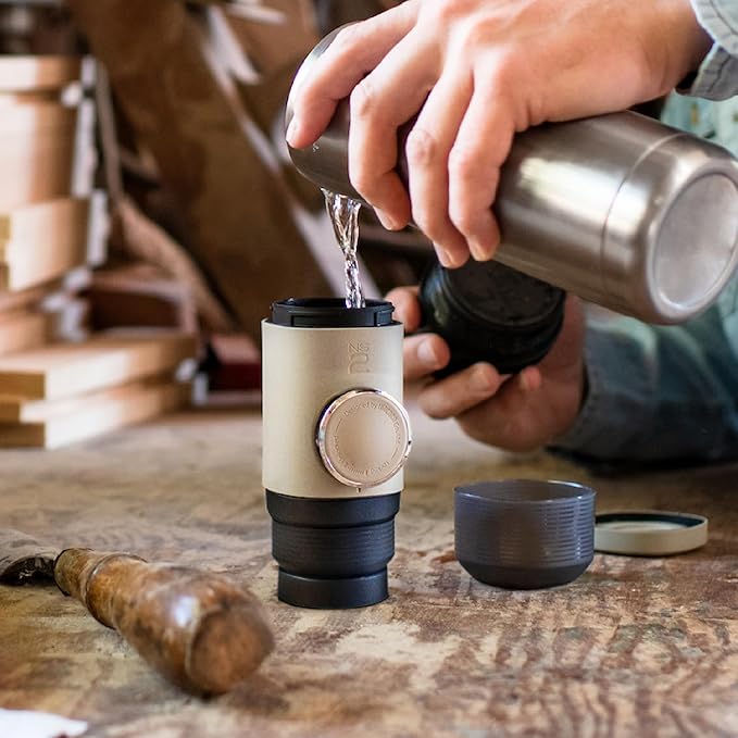 WACACO Minipresso NS2, Portable Espresso Machine, Compatible Original NS Capsules, Travel Coffee Maker, Manually Operated from Piston Action (Stone Beige)