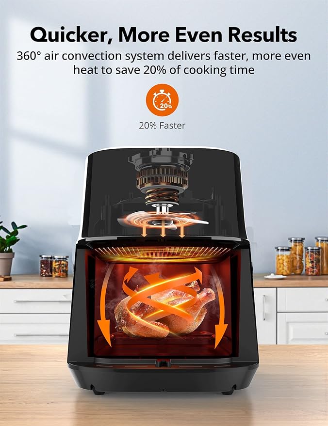 Air Fryer, 6 QT Camping Air Fryers Portable with 50 Recipes, One Touch Setting with 11 Cooking Functions and Voice Reminder, Dishwasher Safe