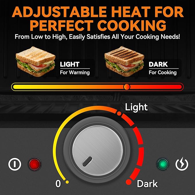 Baker’s Friend Panini Grill Press Sandwich Maker, 4-Slices Panini Press Maker, Grill Cheese Sandwich Maker, Indoor Grill Electric, Non Stick Surfaces, Stainless Steel