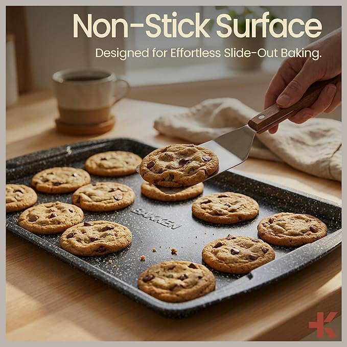Gray Marble 10-Piece Bakeware Sets, Nonstick Carbon Steel Baking Sheet & Pans, Stackable Space-Saving Bakeware, Dishwasher Safe, Stain-resistant, PFOAPFOSPTFE Free, Oven Safe Up To 450°F (230°C)