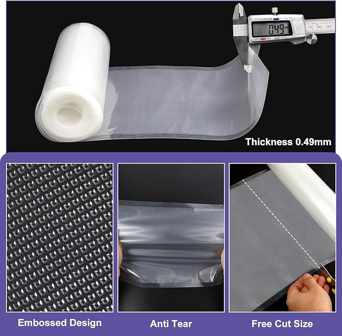 CAREGY Food Vacuum Sealer Rolls Bags 6 Pack 3 Rolls 8'' x 20' and 3 Rolls 11''x 20' Commercial Grade BPA Free Bag Rolls Embossed Food Saver Bags for Meal Prep,Sous Vide Cooking and Food Storage