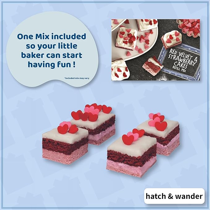 hatch & wander Kids Baking Set Bundle | 4 Pan Set | Kids Apron & Chef Hat | Oven & Mix (included mix may vary)