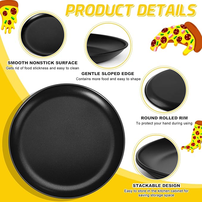 P&P CHEF Pizza Pan Set of 2, Stainless Steel Pizza Tray, Round Pizza Plate For Pie Cookie Pizza Cake, Non Toxic & Heavy Duty, Dishwasher Safe & Easy Clean, 12 Inch & Black