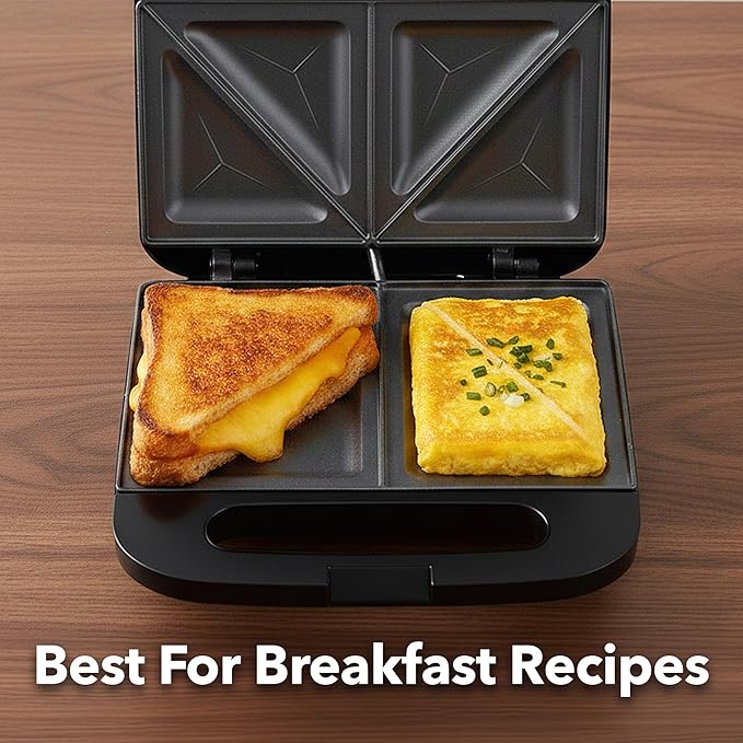 OVENTE Electric Sandwich Maker with Non-Stick Plates, Indicator Lights, Cool Touch Handle, Easy to Clean and Store, Perfect for Cooking Breakfast, Grilled Cheese, Tuna Melts and Snacks, Black GPS401B