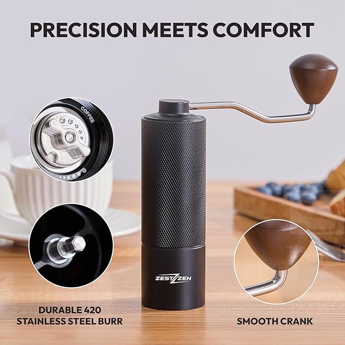 Manual Coffee Grinder with Precision Conical Burr – Adjustable Hand Coffee Grinder with Double Bearings – Stainless Steel Portable Coffee Mill for Espresso, French Press,Travel & Camping
