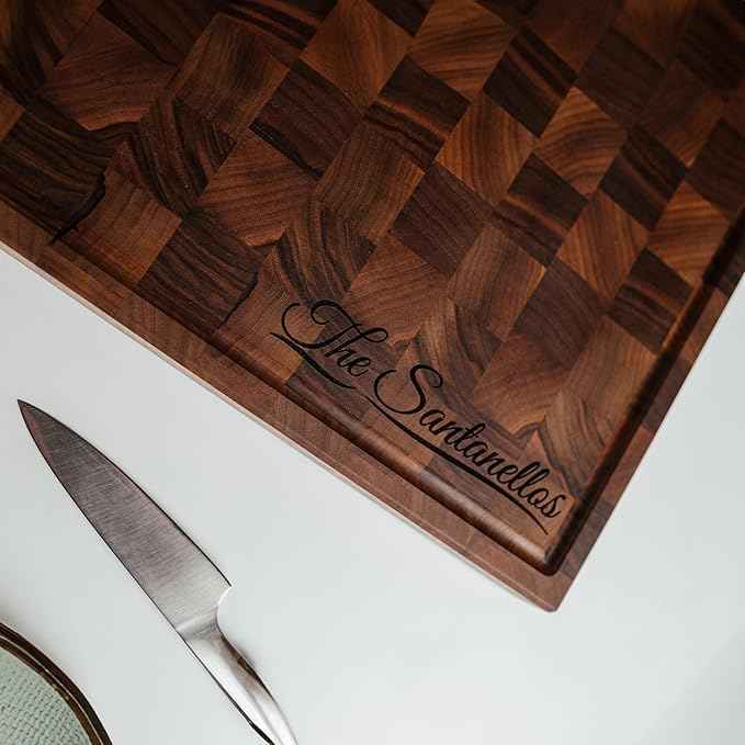 Handmade Personalized Walnut End Grain Cutting Board – Custom Engraved Wood Chopping Block, Perfect Gift for Home Chefs by GrainWoods (15x9x2 Inches)