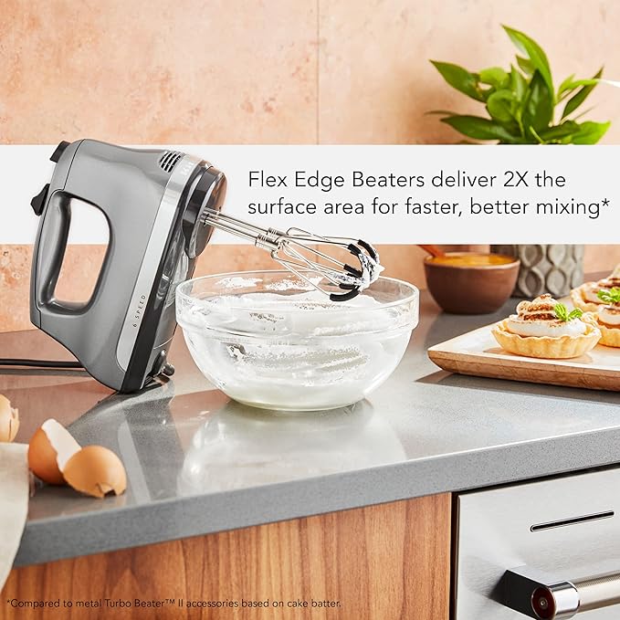 KitchenAid Variable Speed Corded Hand Blender KHBV53, Contour Silver & 6 Speed Hand Mixer with Flex Edge Beaters - KHM6118, 6 Speed w/Flex Edge Beaters, Contour Silver