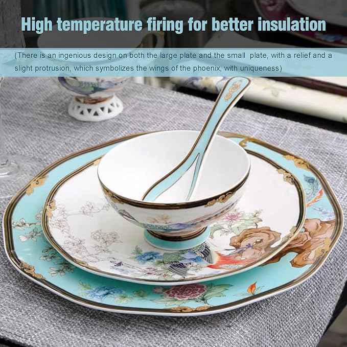 ACMLIFE Bone China Dinnerware Set, Vintage Floral Fine China Dinnerware Sets, Porcelain Dinnerware Sets for 4, Light Blue 12 Piece Fine China Set Lightweight Dinnerware Set for Gifts (Blue)