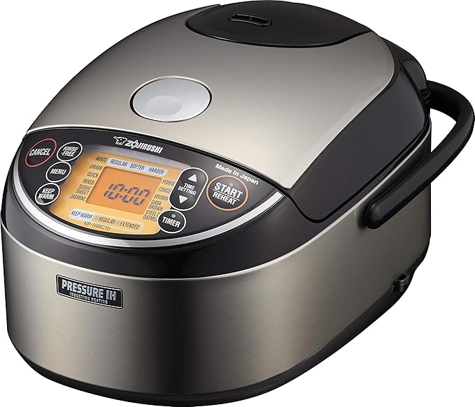 Zojirushi NS-ZCC10 Neuro Fuzzy Cooker, 5.5-Cup uncooked rice / 1L, White & NP-NWC10XB Pressure Induction Heating Rice Cooker & Warmer, 5.5 Cup, Stainless Black, Made in Japan