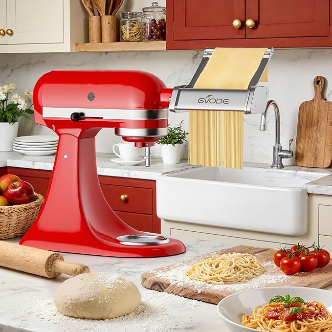 Pasta Attachment for KitchenAid Stand Mixer, Pasta Maker KitchenAid Attachment with Detachable Metal Plate, Includes Pasta Sheet Roller, Spaghetti Cutter and Fettuccine Cutter