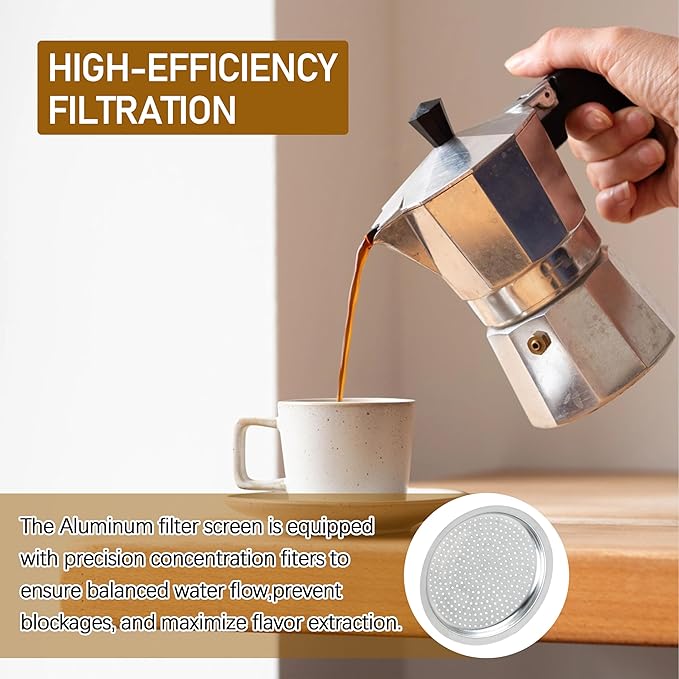 Silicone Sealing Ring AluminumReplacement Filter 9 Cup For Stove Top Espresso Maker Replacement Filler Parts Set Includes 1 Filter and 3 Upgraded Silicone Rings