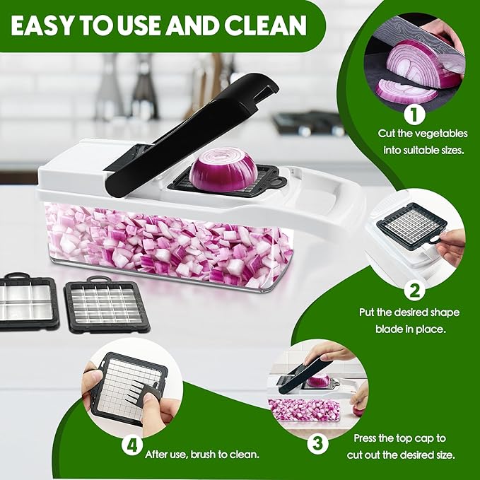 Vegetable Chopper, 10 Blades Slicer Onion Dicer, Multi 23-in-1 Veggie Mandoline Food Cutter for Tomato Fruit, Vegetable cutter with Hand Protector, Egg Separator & Slicer, Container（Black）