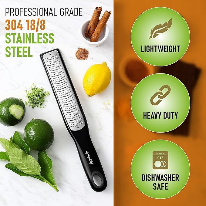 Spring Chef Swivel Vegetable Peeler & Y Peeler with Sharp Stainless Steel Blades & Premium Lemon Zester (Fine Grater) with Handle - 3 Product Bundle - Black